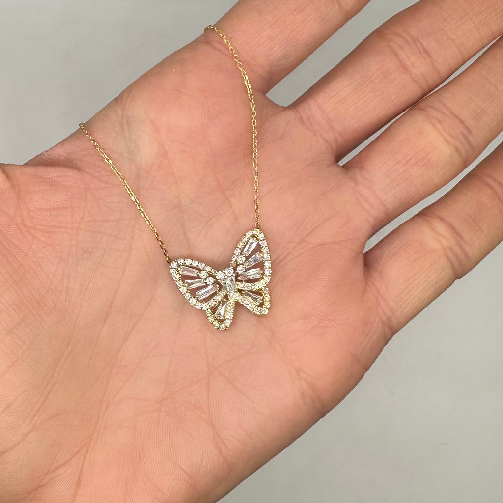 18K Yellow Gold Butterfly Diamond Necklace ITTJ