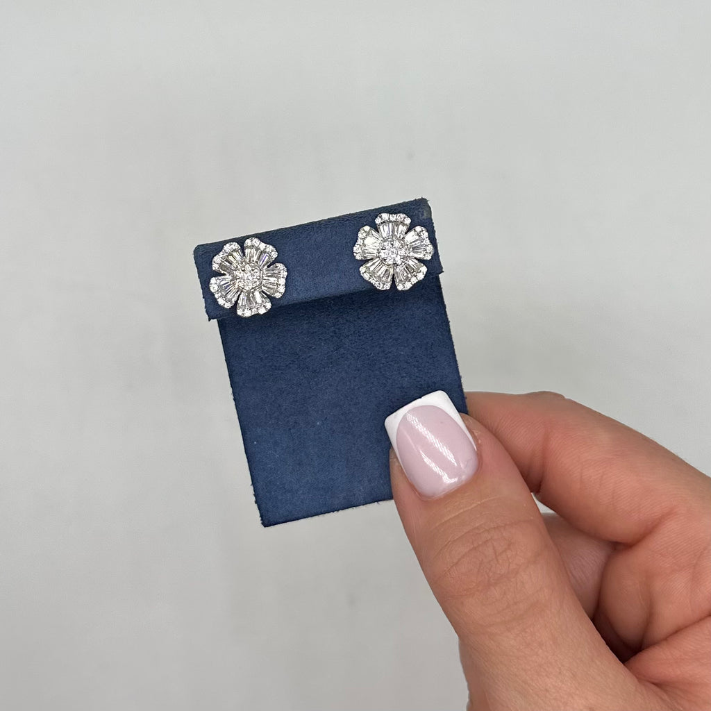 14K White Gold 1.43 Ct Diamond Flower Earrings