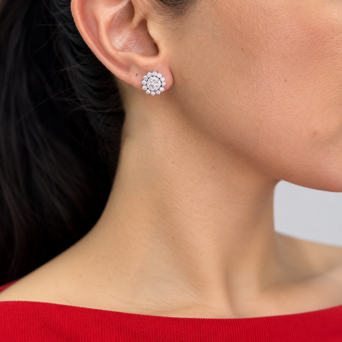 18K White Gold 1.93 Ct Diamond Cluster Earrings