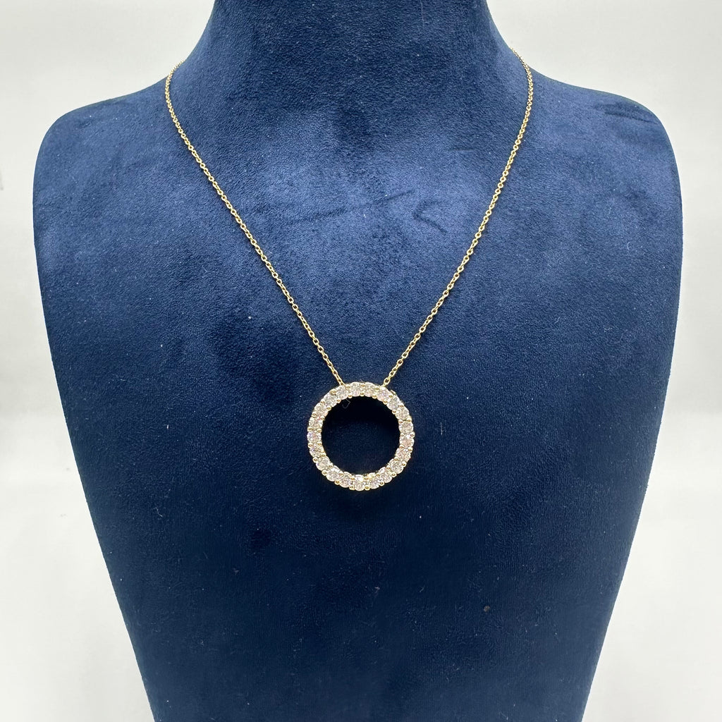 14K Yellow Gold Diamond Circle Pendant Necklace – 2.15ct Natural Diamonds IZTJ