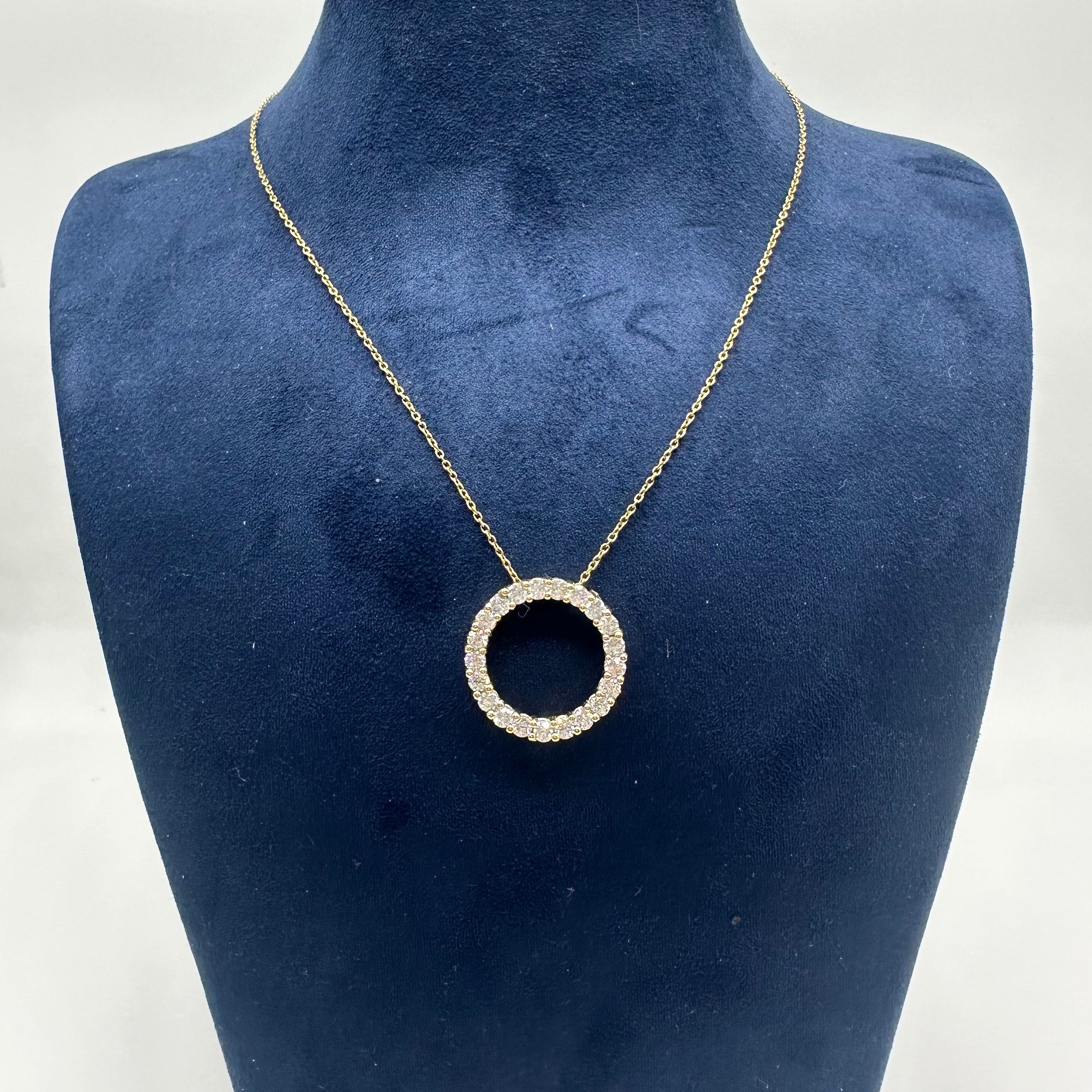 14K Yellow Gold Diamond Circle Pendant Necklace – 2.15ct Natural Diamonds IZTJ
