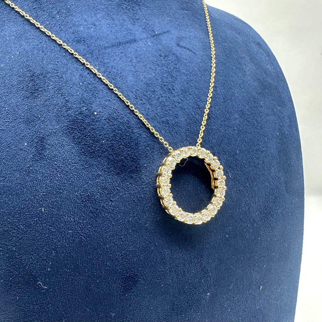 14K Yellow Gold Diamond Circle Pendant Necklace – 2.15ct Natural Diamonds IZTJ