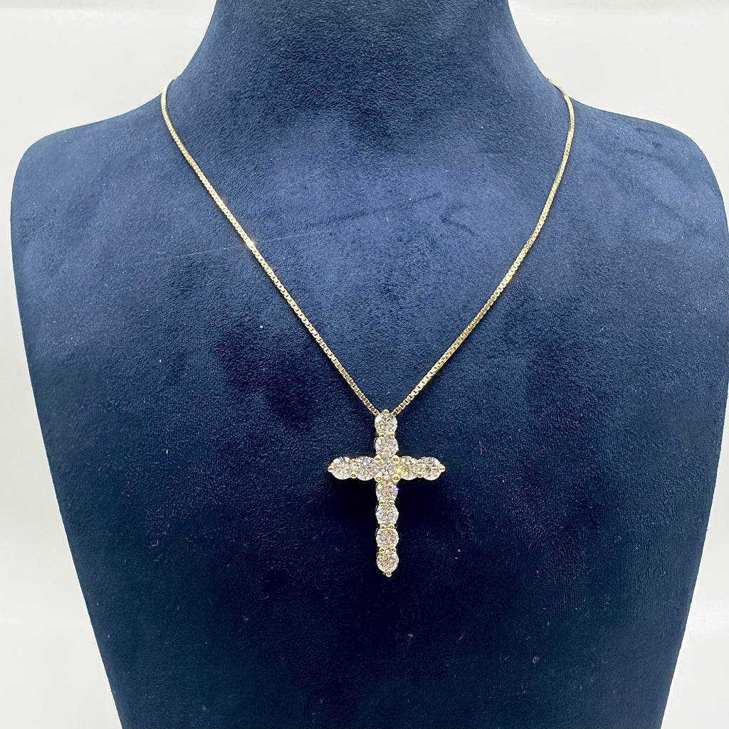 14K Yellow Gold Round Diamond Cross Pendant Necklace – 3.36CT Natural Diamonds DP056 NEJJ