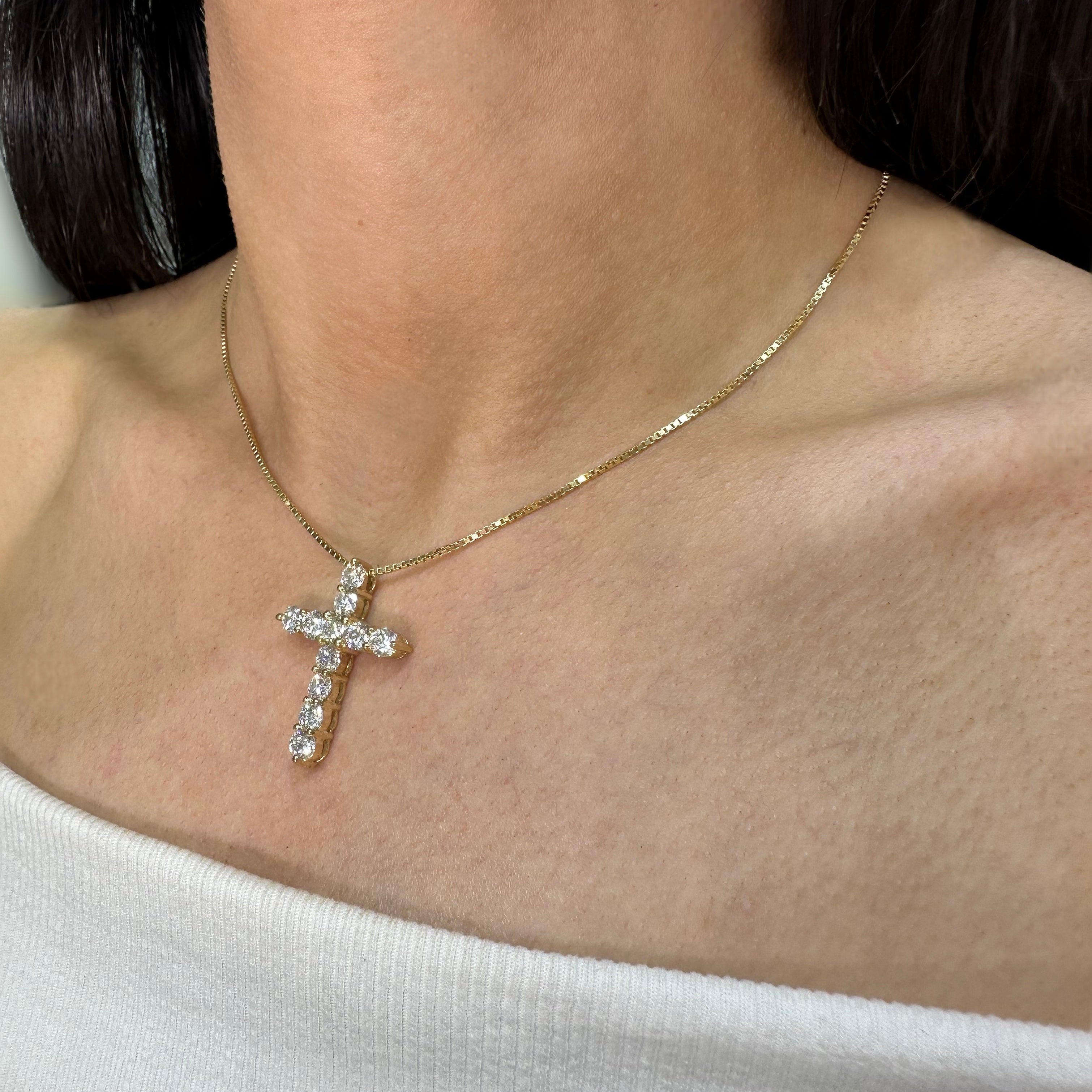 14K Yellow Gold Round Diamond Cross Pendant Necklace – 3.36CT Natural Diamonds DP056 NEJJ