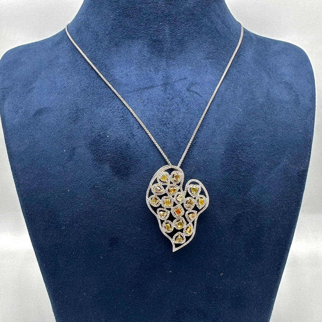 18K White Gold Natural Colored Diamond Pendant Necklace – 3.13ct 16” GTJJ