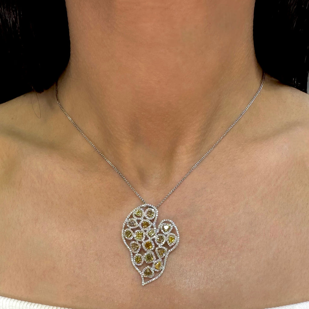 18K White Gold Natural Colored Diamond Pendant Necklace – 3.13ct 16” GTJJ