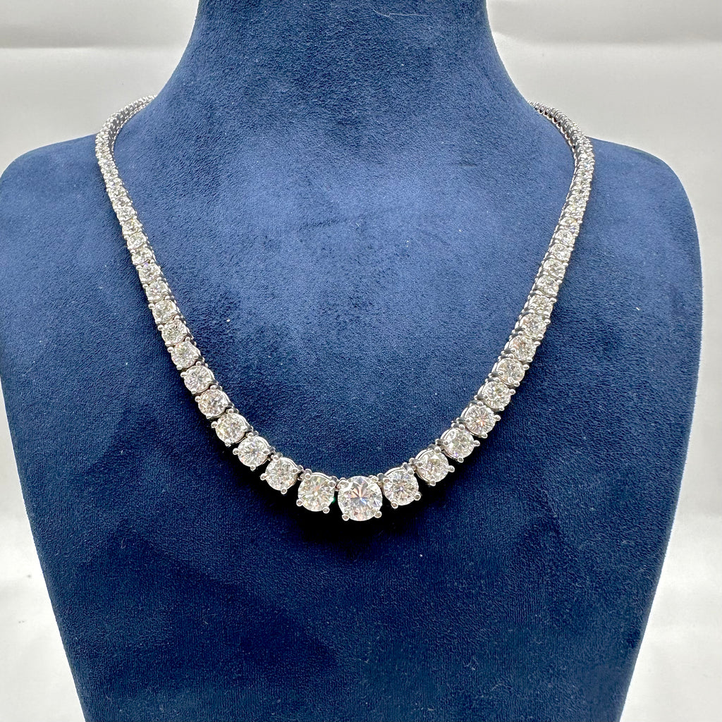 14K White Gold 28.25CT Natural Diamond Tennis Necklace 17.5” DN0080 NEJJJ