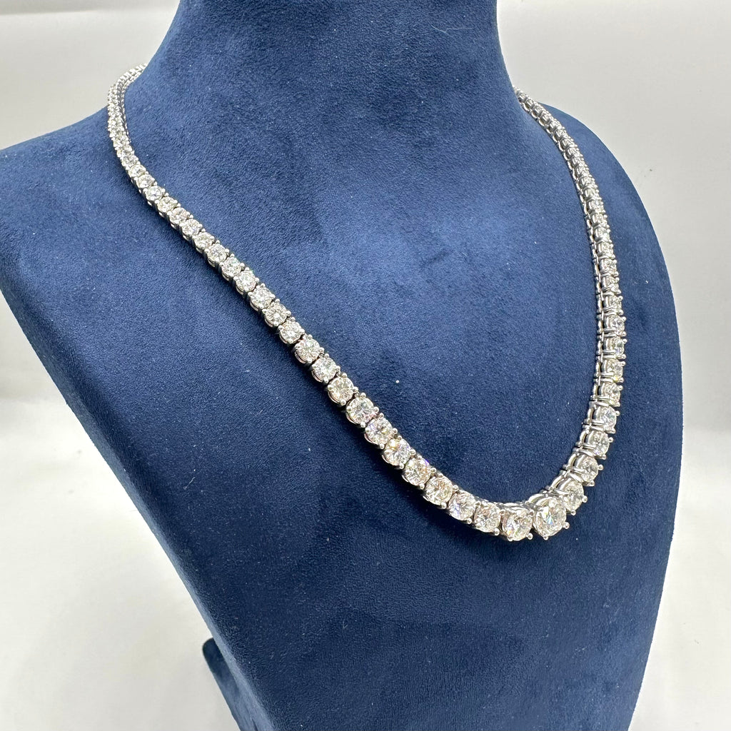 14K White Gold 28.25CT Natural Diamond Tennis Necklace 17.5” DN0080 NEJJJ