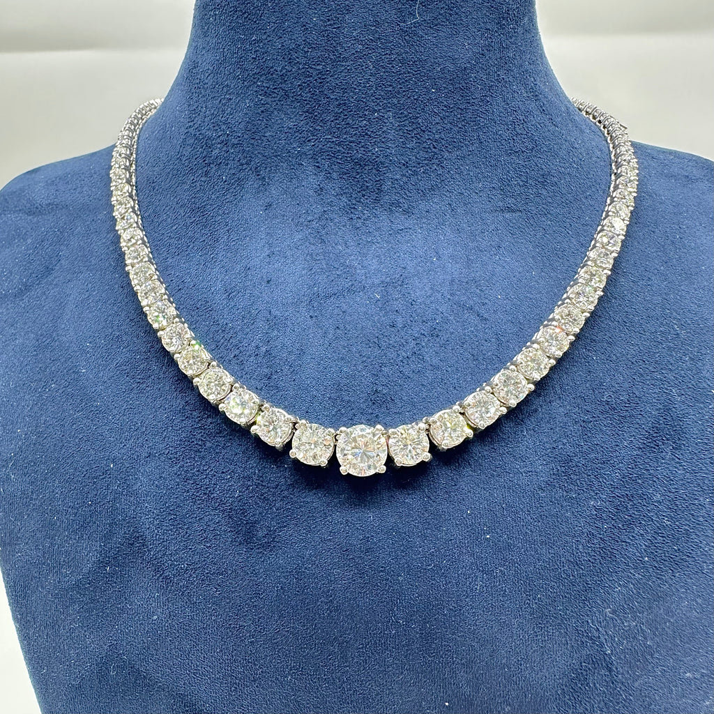 14K White Gold 28.25CT Natural Diamond Tennis Necklace 17.5” DN0080 NEJJJ