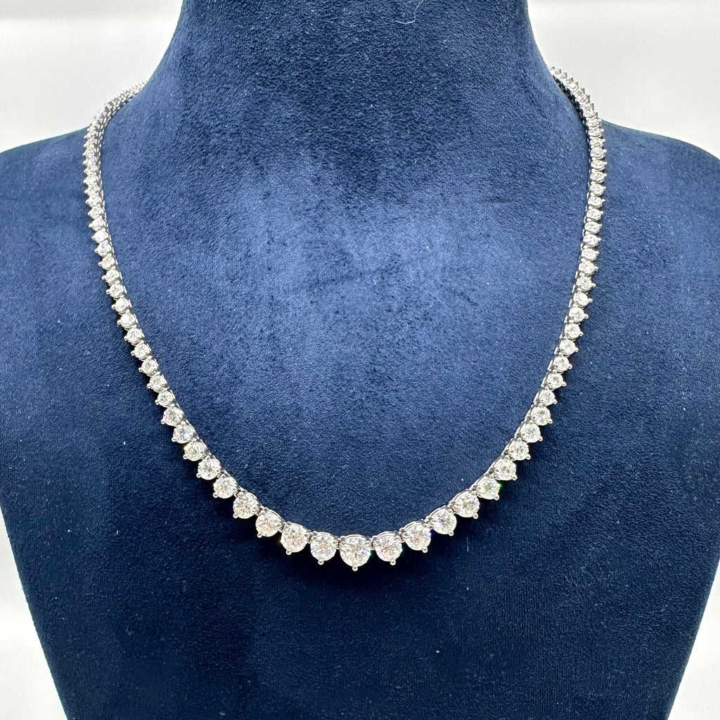 14K White Gold 12.00ct Natural Round Diamond Graduated Tennis Necklace – 17” DN0040 EZTJ