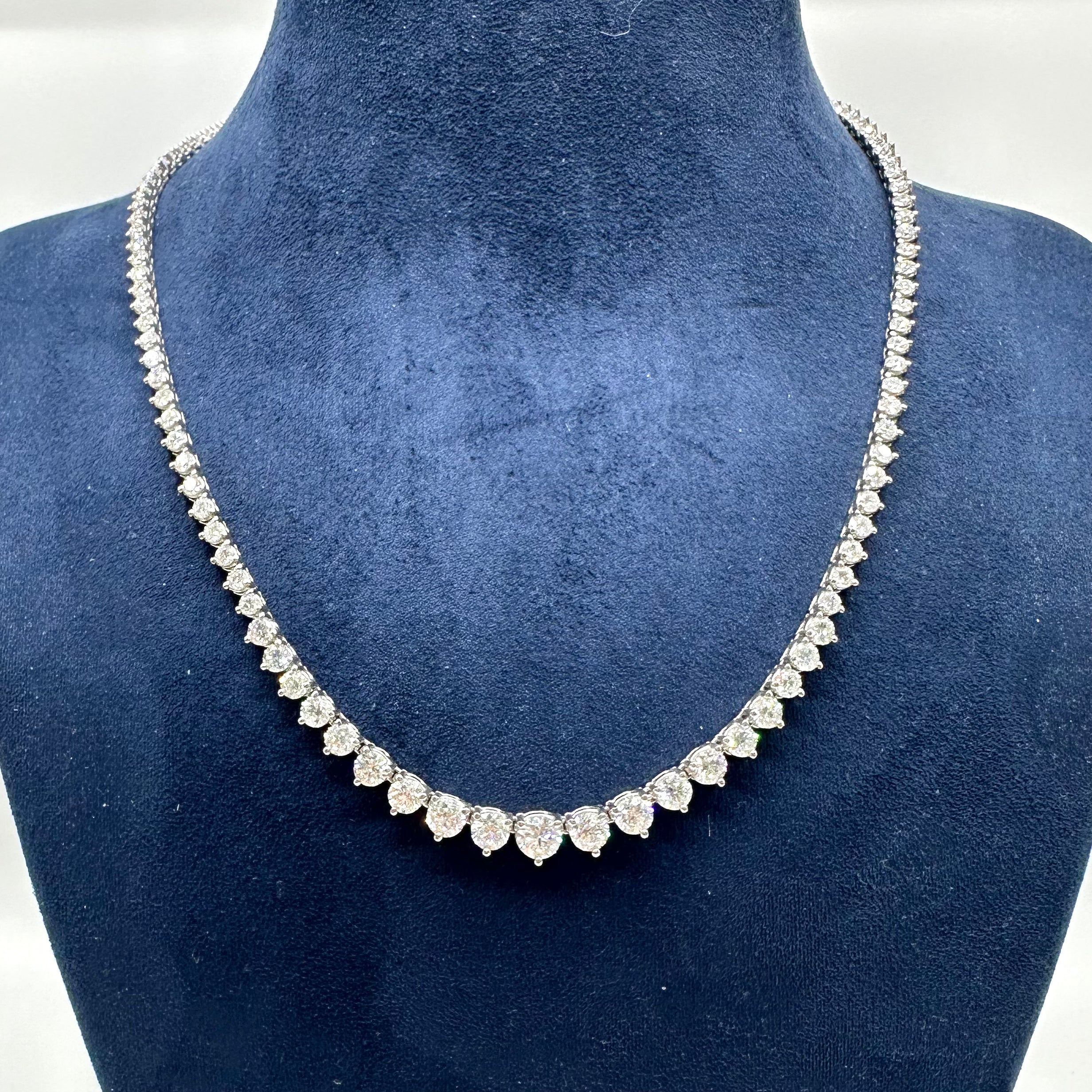 14K White Gold 12.00ct Natural Round Diamond Graduated Tennis Necklace – 17” DN0040 EZTJ