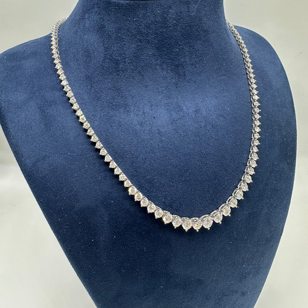 14K White Gold 12.00ct Natural Round Diamond Graduated Tennis Necklace – 17” DN0040 EZTJ