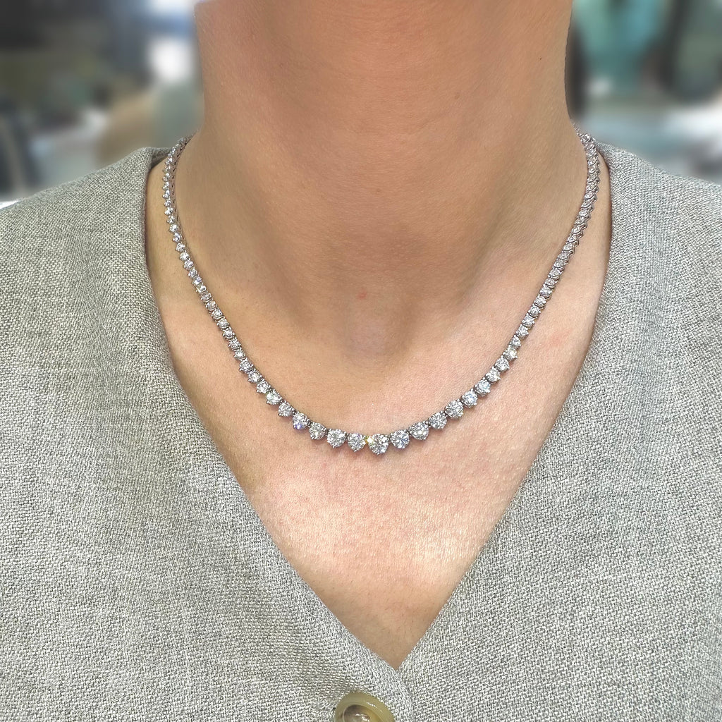 14K White Gold 12.00ct Natural Round Diamond Graduated Tennis Necklace – 17” DN0040 EZTJ