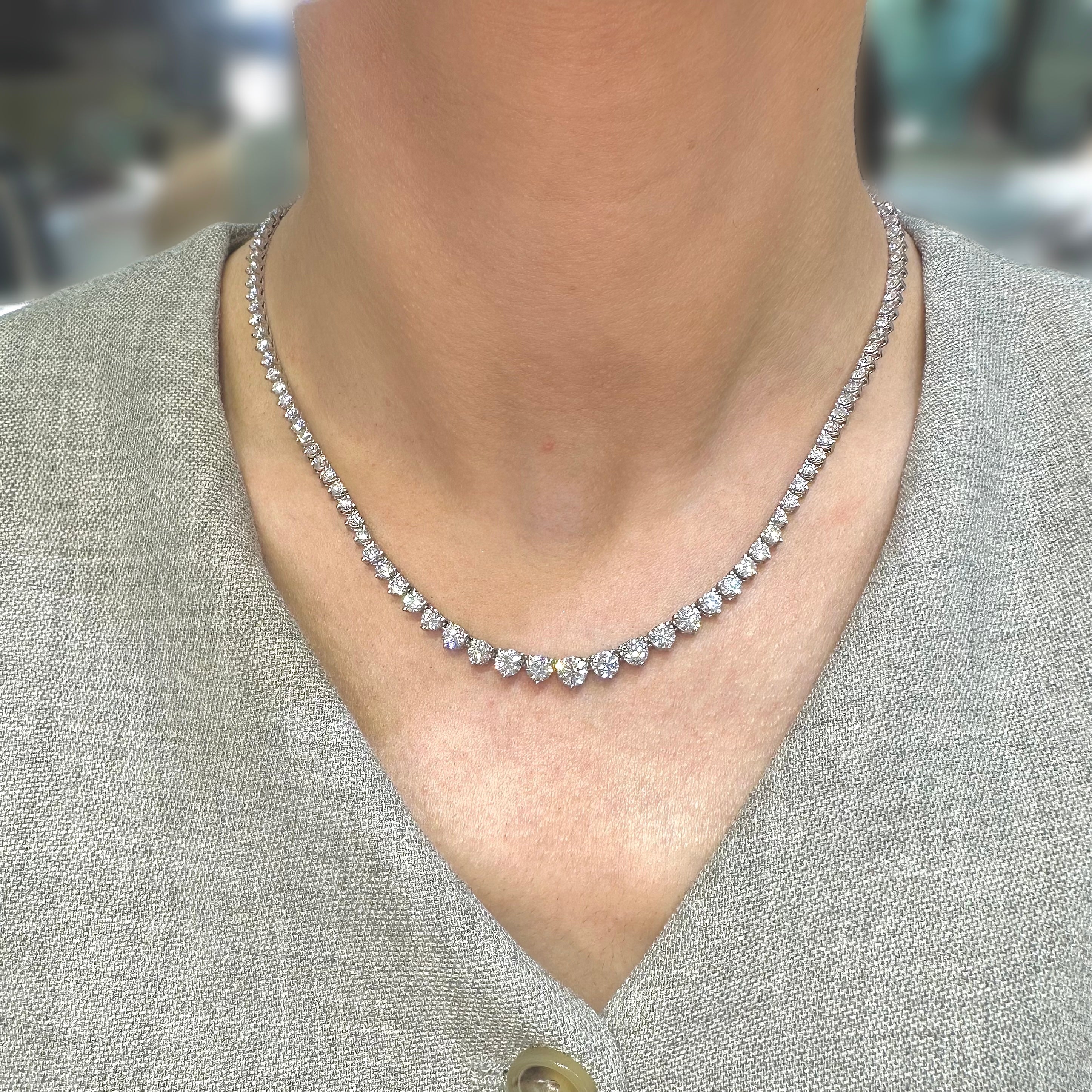 14K White Gold 12.00ct Natural Round Diamond Graduated Tennis Necklace – 17” DN0040 EZTJ
