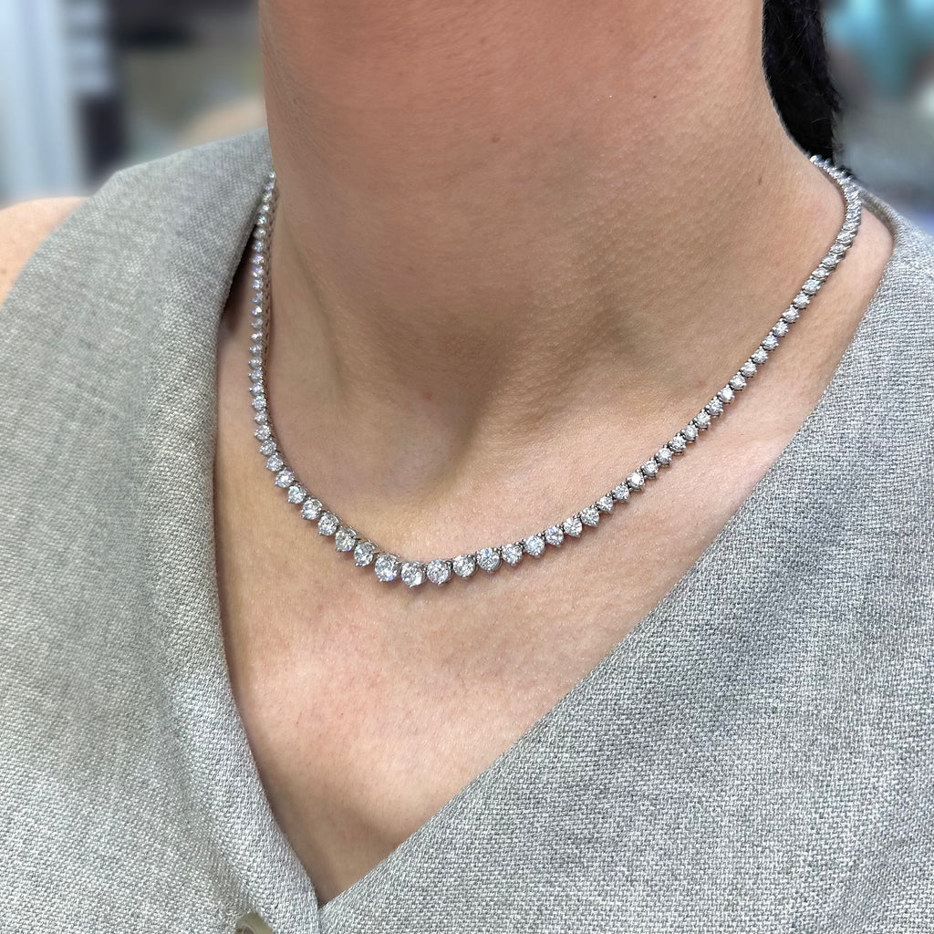 14K White Gold 12.00ct Natural Round Diamond Graduated Tennis Necklace – 17” DN0040 EZTJ