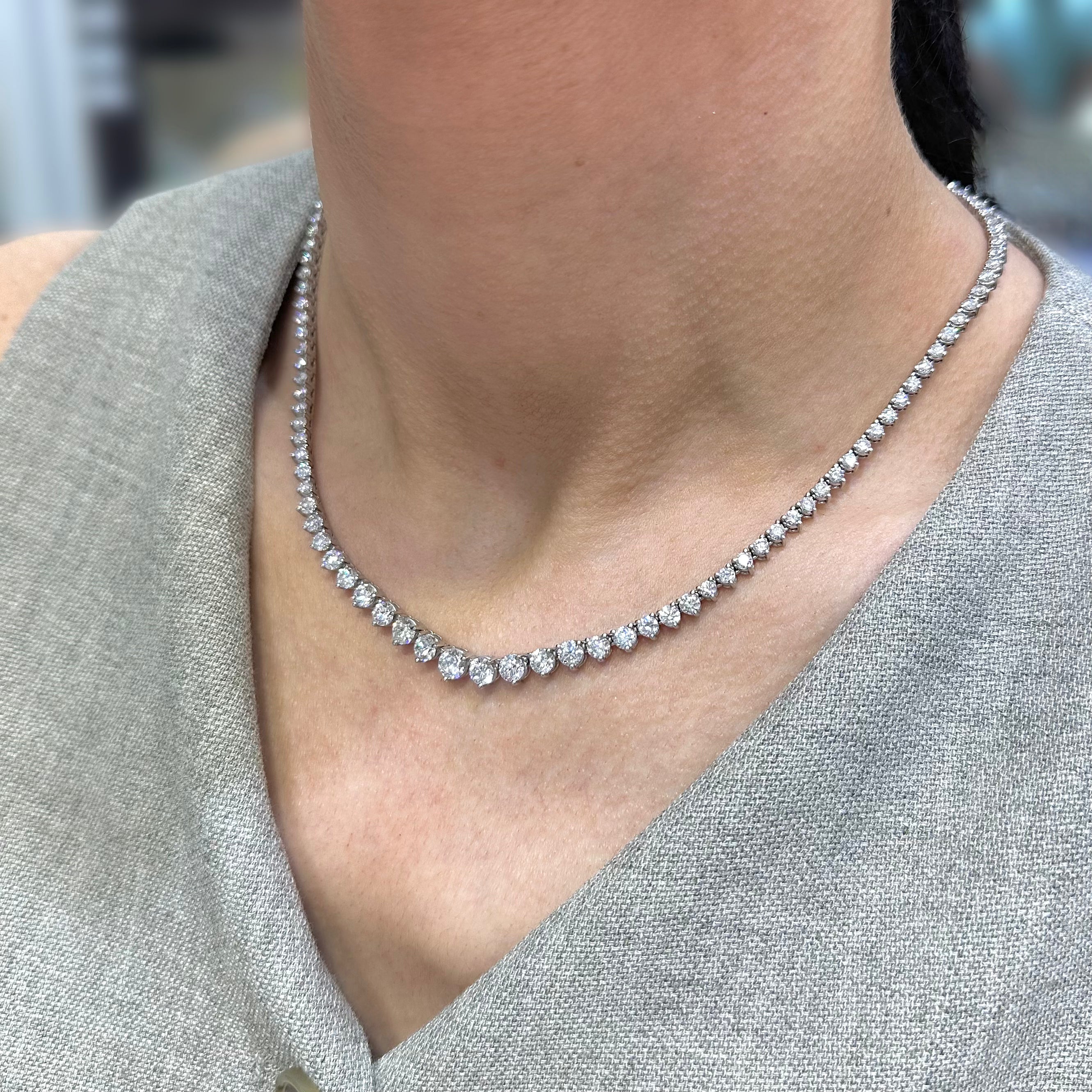14K White Gold 12.00ct Natural Round Diamond Graduated Tennis Necklace – 17” DN0040 EZTJ