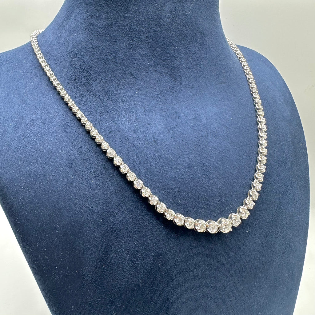 14K White Gold 6.20CT Natural Round Diamond Graduated Tennis Necklace – 16.5” DN0052 ATJJ