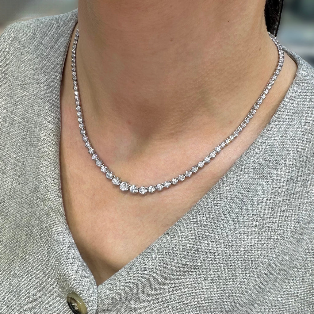 14K White Gold 6.20CT Natural Round Diamond Graduated Tennis Necklace – 16.5” DN0052 ATJJ