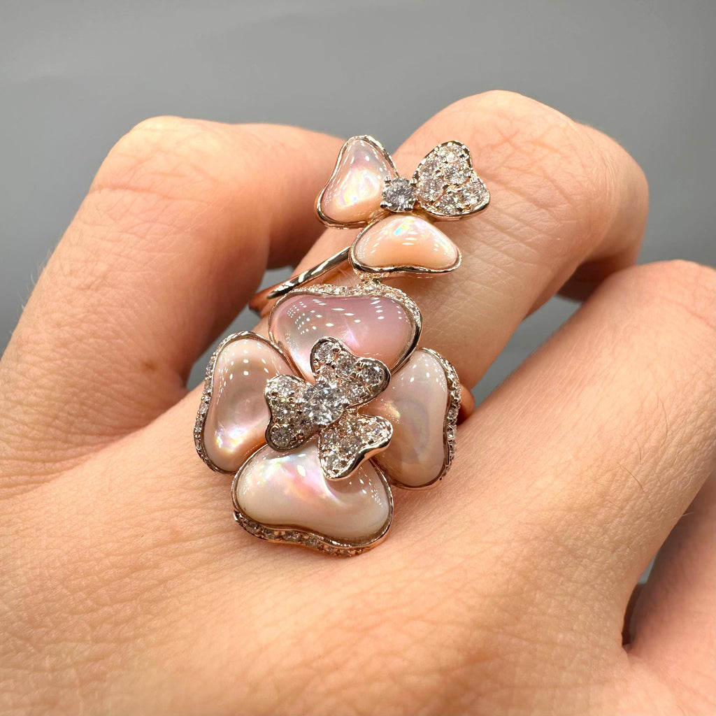 14K Rose Gold Pink Mother of Pearl & Diamond Ring – 0.64CT G/VS2 PJR64417 IGSZ __etsy:8064577466