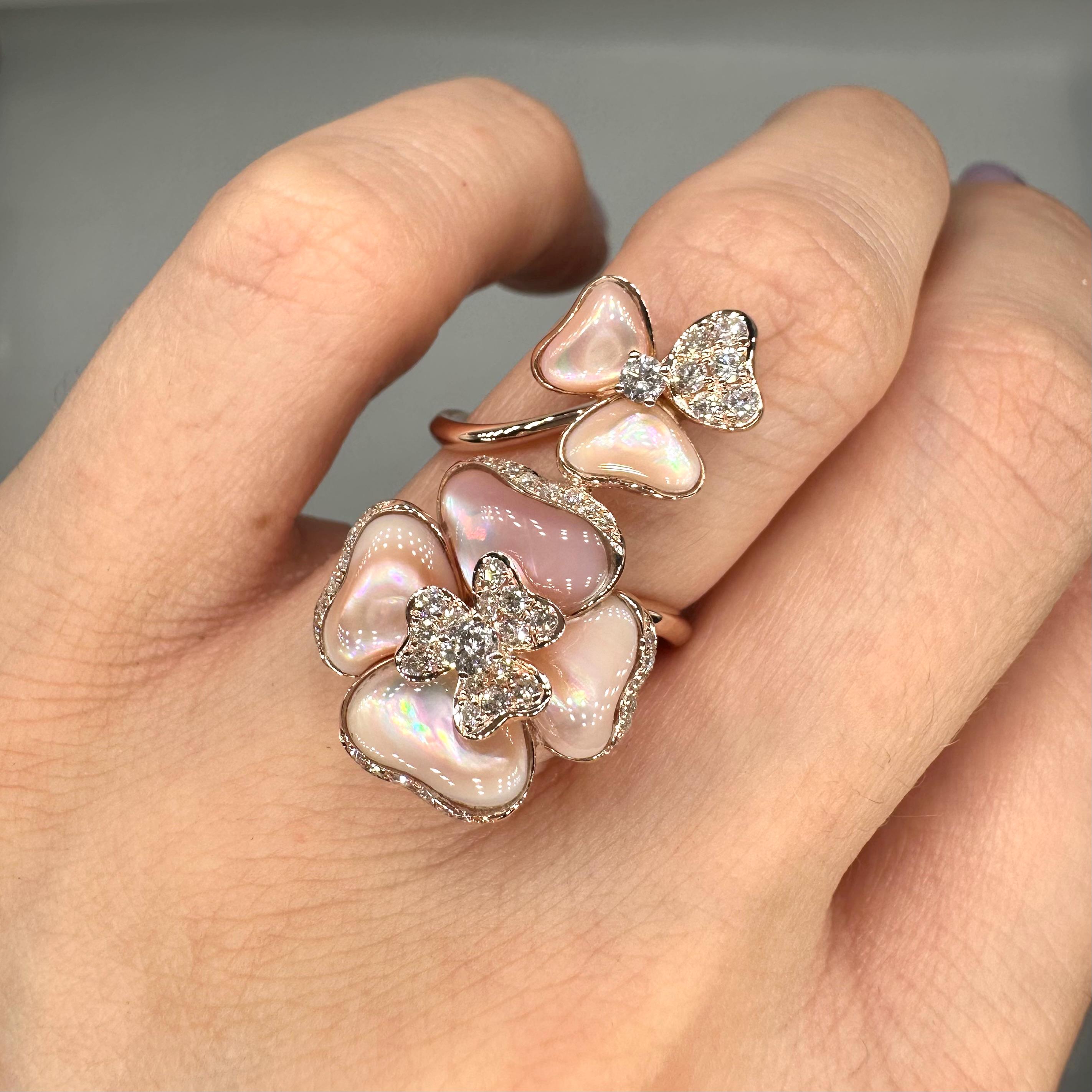 14K Rose Gold Pink Mother of Pearl & Diamond Ring – 0.64CT G/VS2 PJR64417 IGSZ __etsy:8064604704