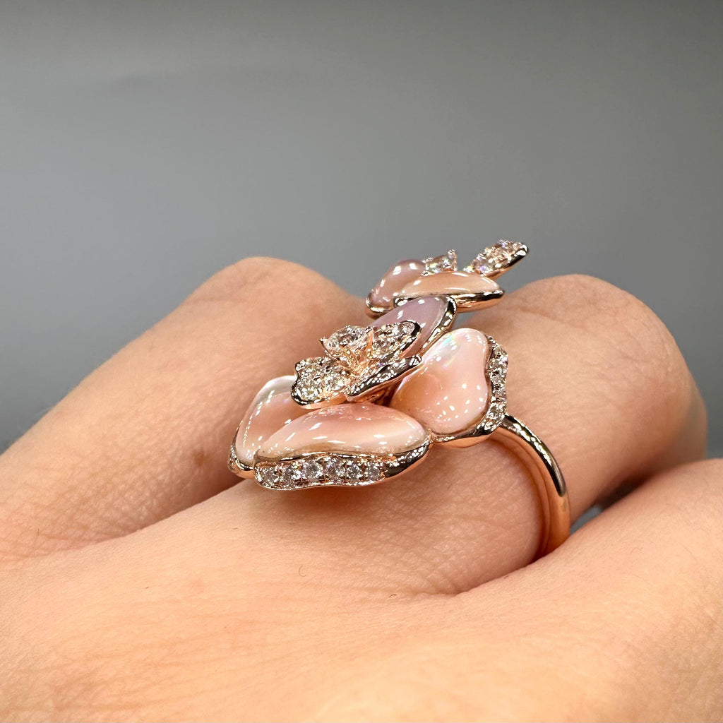 14K Rose Gold Pink Mother of Pearl & Diamond Ring – 0.64CT G/VS2 PJR64417 IGSZ __etsy:8112522937