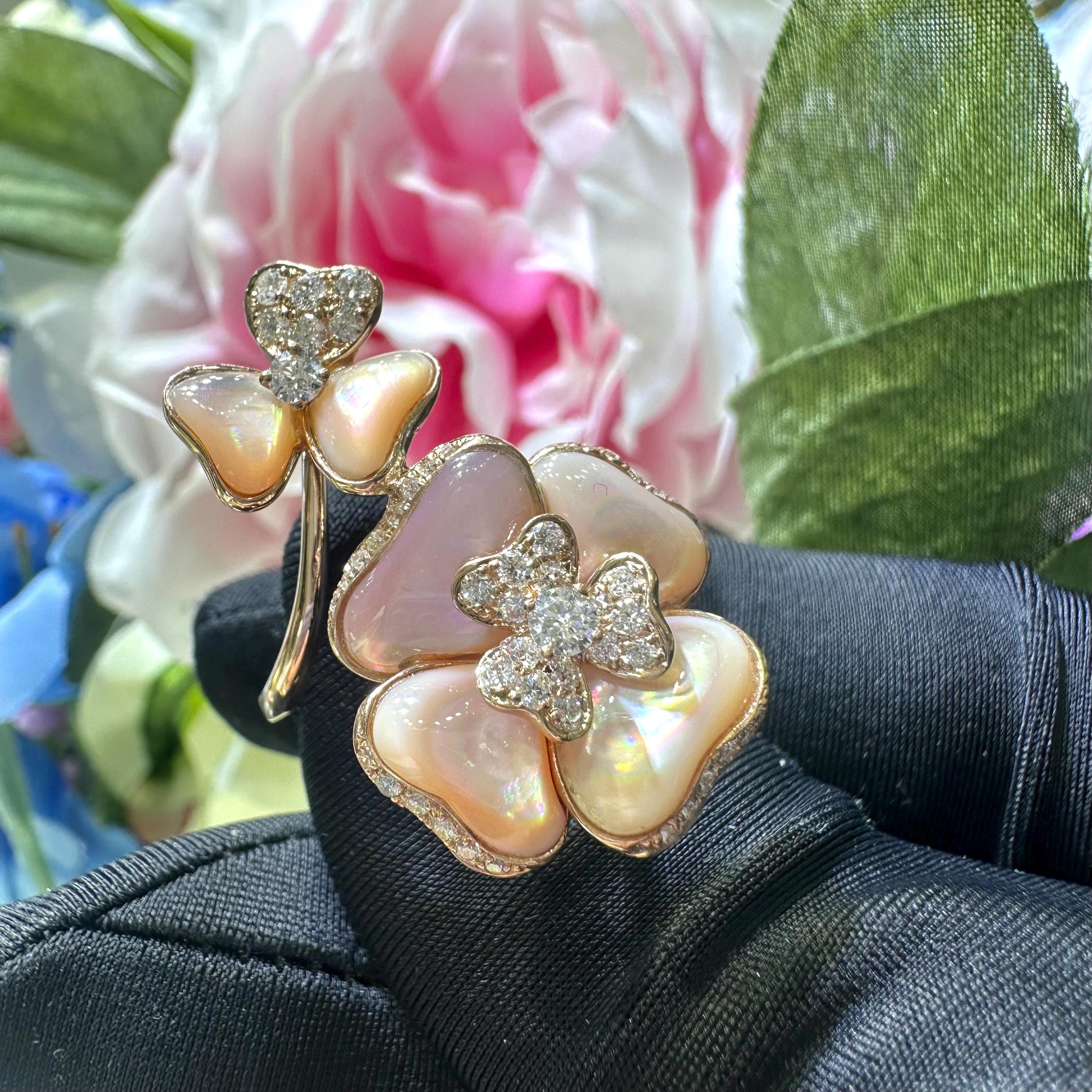 14K Rose Gold Pink Mother of Pearl & Diamond Ring – 0.64CT G/VS2 PJR64417 IGSZ __etsy:8064630614