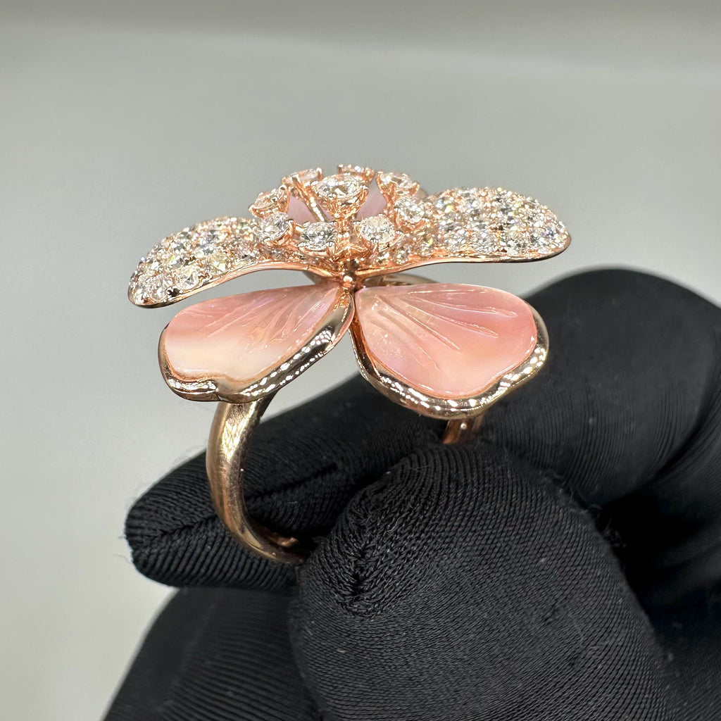 14K Rose Gold Pink Mother of Pearl & Diamond Ring – 1.41CT G/VS2  PJR68698-KP-001 IZET __etsy:8064809852