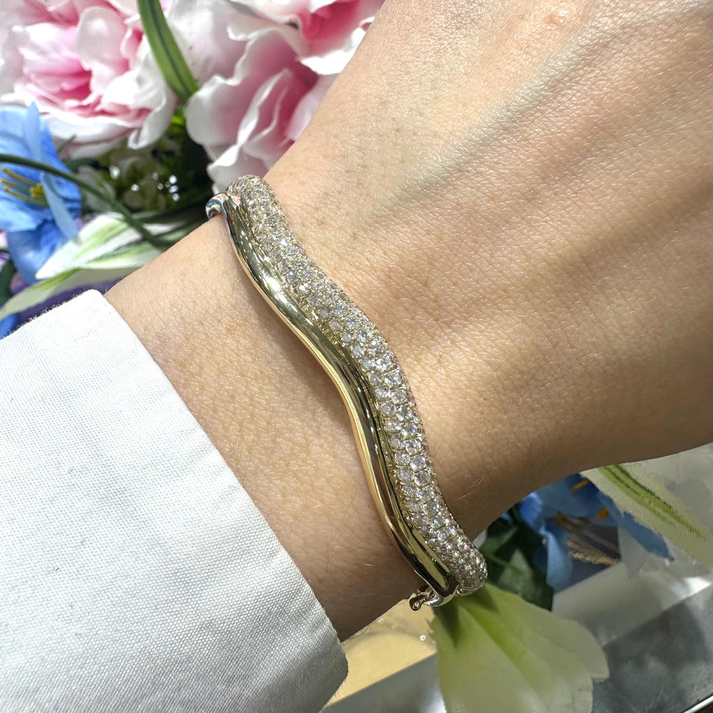 14K Yellow Gold Diamond Pave Bangle Bracelet – 2.54CT Natural Round Diamonds PJB6397-001 __etsy:8068140296