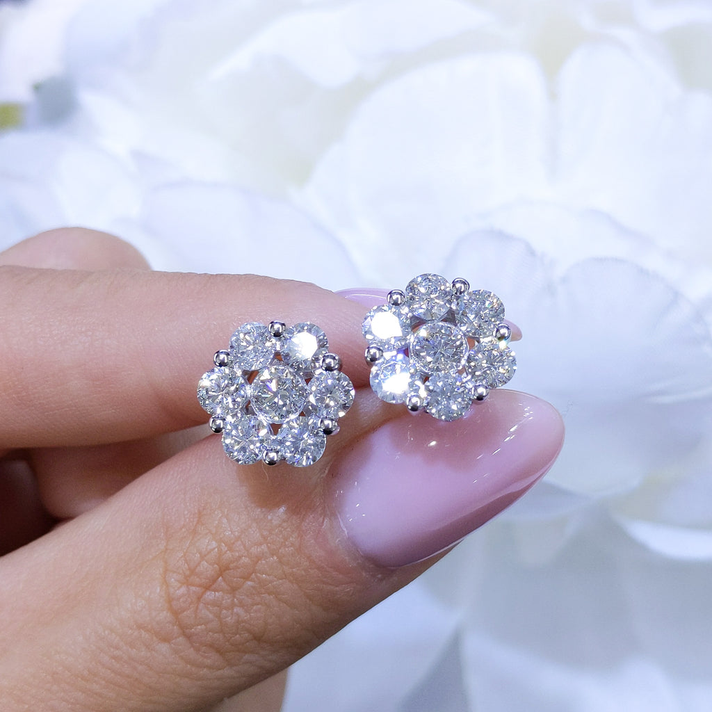 18K White Gold Round Diamond Cluster Earrings – 4.00CT | DIER087