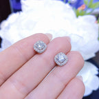 Clarity Enhanced Round Diamond Halo Stud Earrings – 1.15CT Center Stones | DIER016