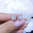 Clarity Enhanced Round Diamond Halo Stud Earrings – 1.15CT Center Stones | DIER016