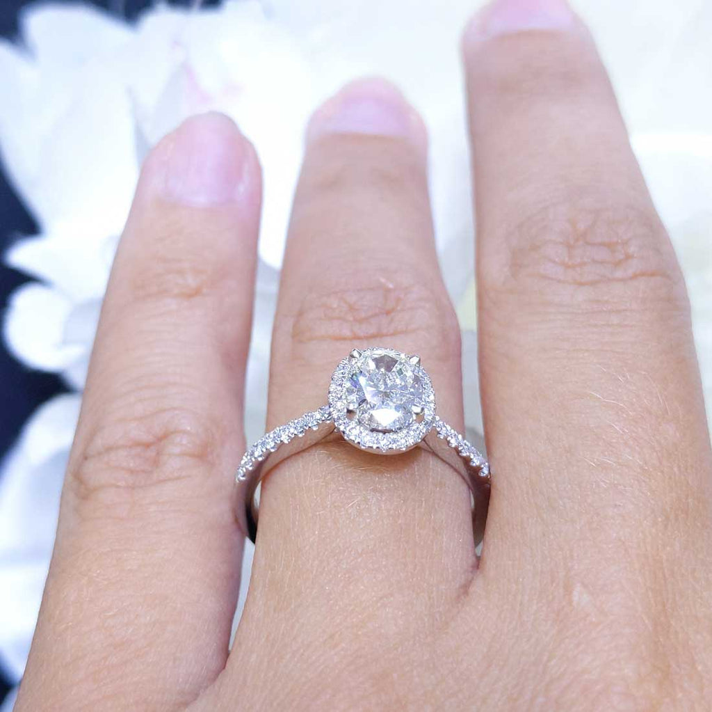 1.21CT Oval Cut J-VS1 CE Diamond Halo Engagement Ring OVER008