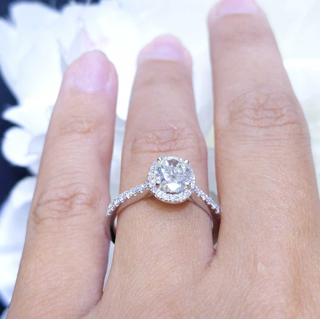 1.21CT Oval Cut J-VS1 CE Diamond Halo Engagement Ring OVER008