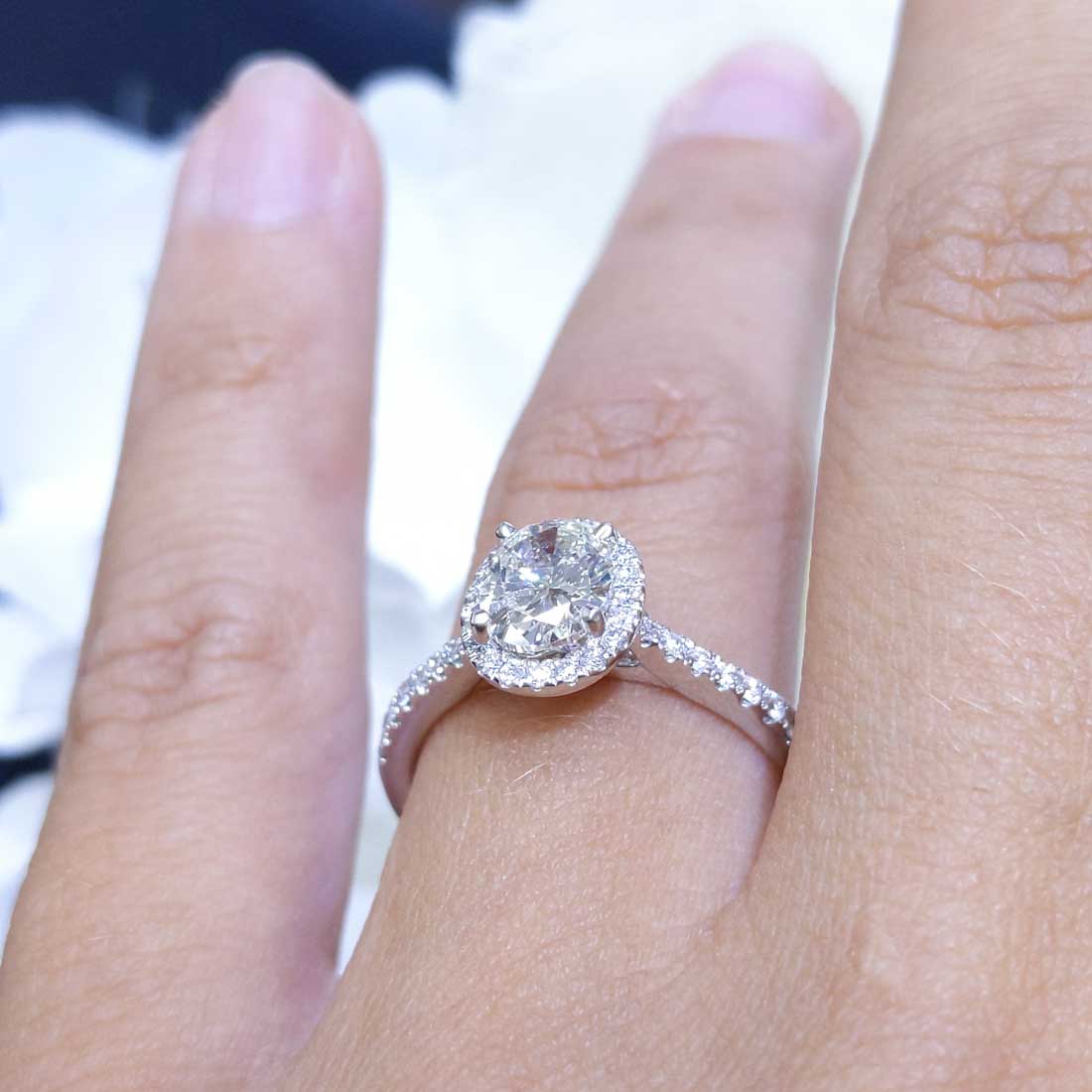 1.21CT Oval Cut J-VS1 CE Diamond Halo Engagement Ring OVER008