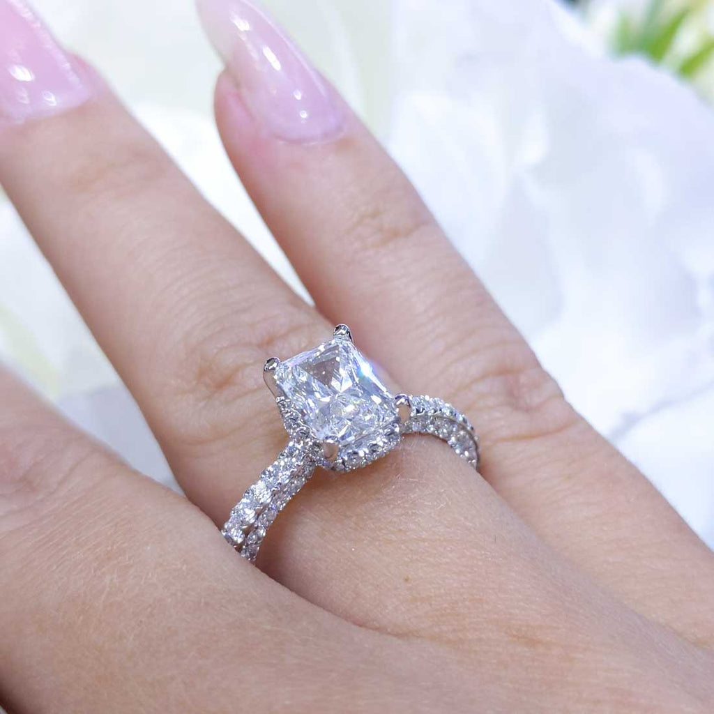 AGI Certified 2.70CT CE Radiant Cut Halo Engagement Ring RADER011