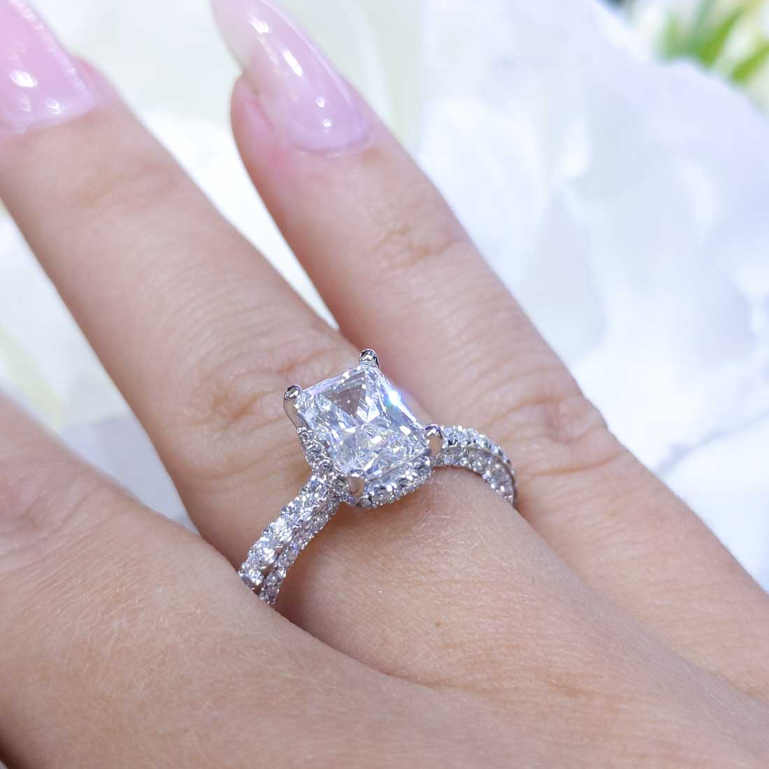 AGI Certified 2.70CT CE Radiant Cut Halo Engagement Ring RADER011