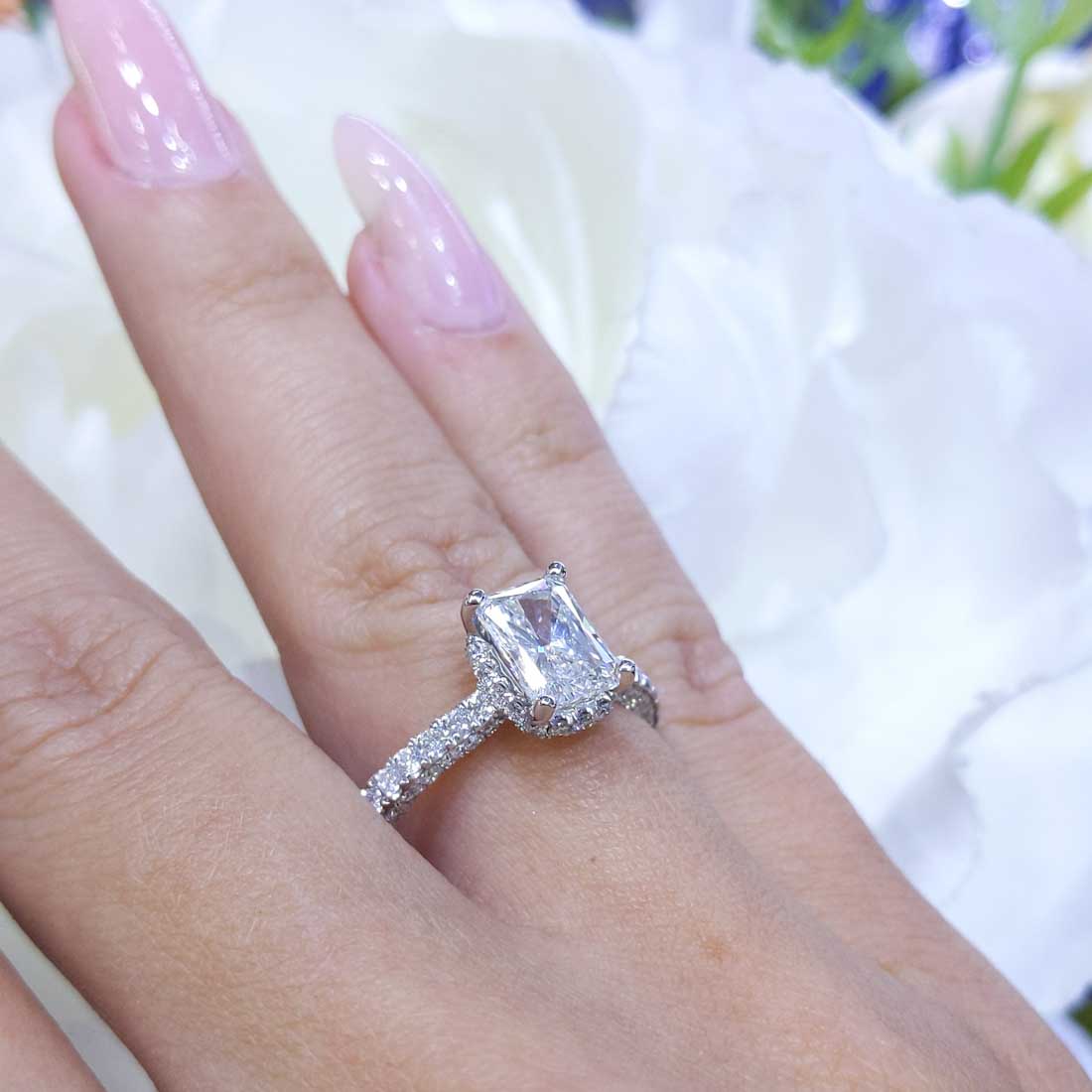 AGI Certified 2.70CT CE Radiant Cut Halo Engagement Ring RADER011