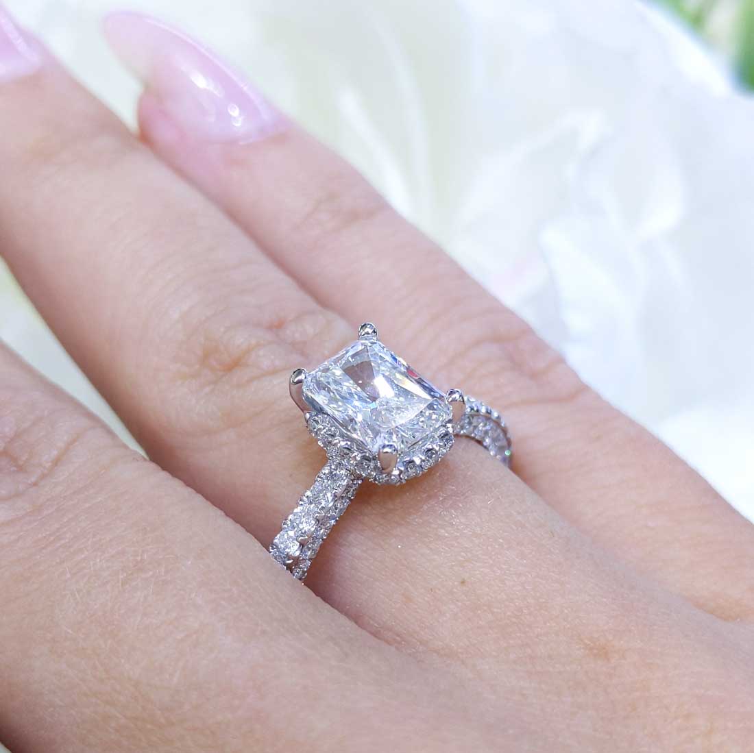 AGI Certified 2.70CT CE Radiant Cut Halo Engagement Ring RADER011