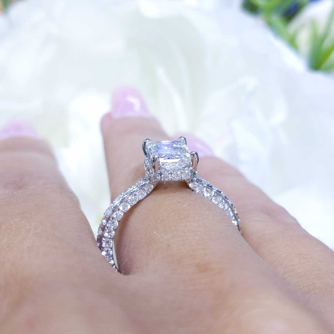 AGI Certified 2.70CT CE Radiant Cut Halo Engagement Ring RADER011