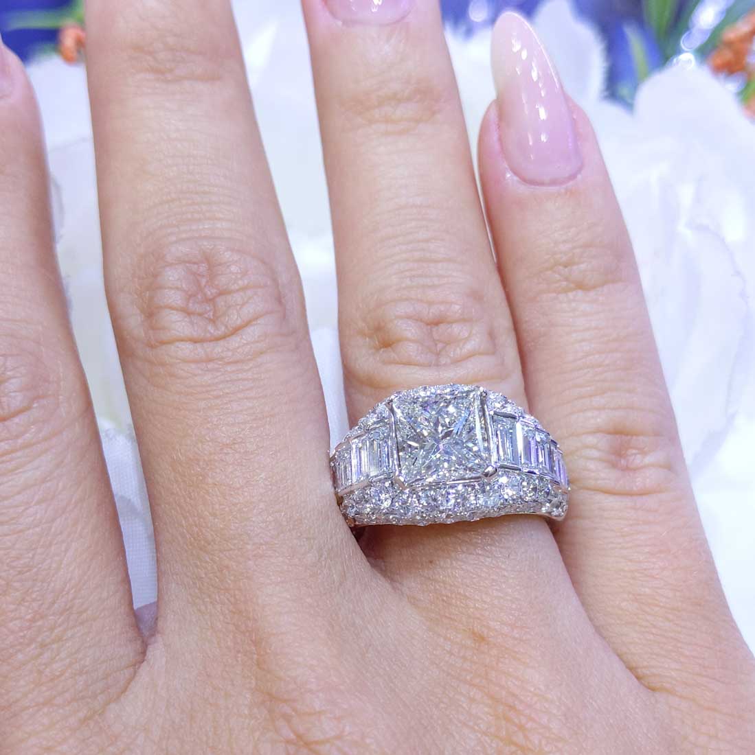 AGI Certified 5.32CT H-VS2 CE Princess Cut Diamond Engagement Ring PRER015