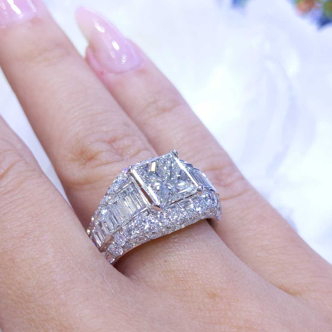 AGI Certified 5.32CT H-VS2 CE Princess Cut Diamond Engagement Ring PRER015