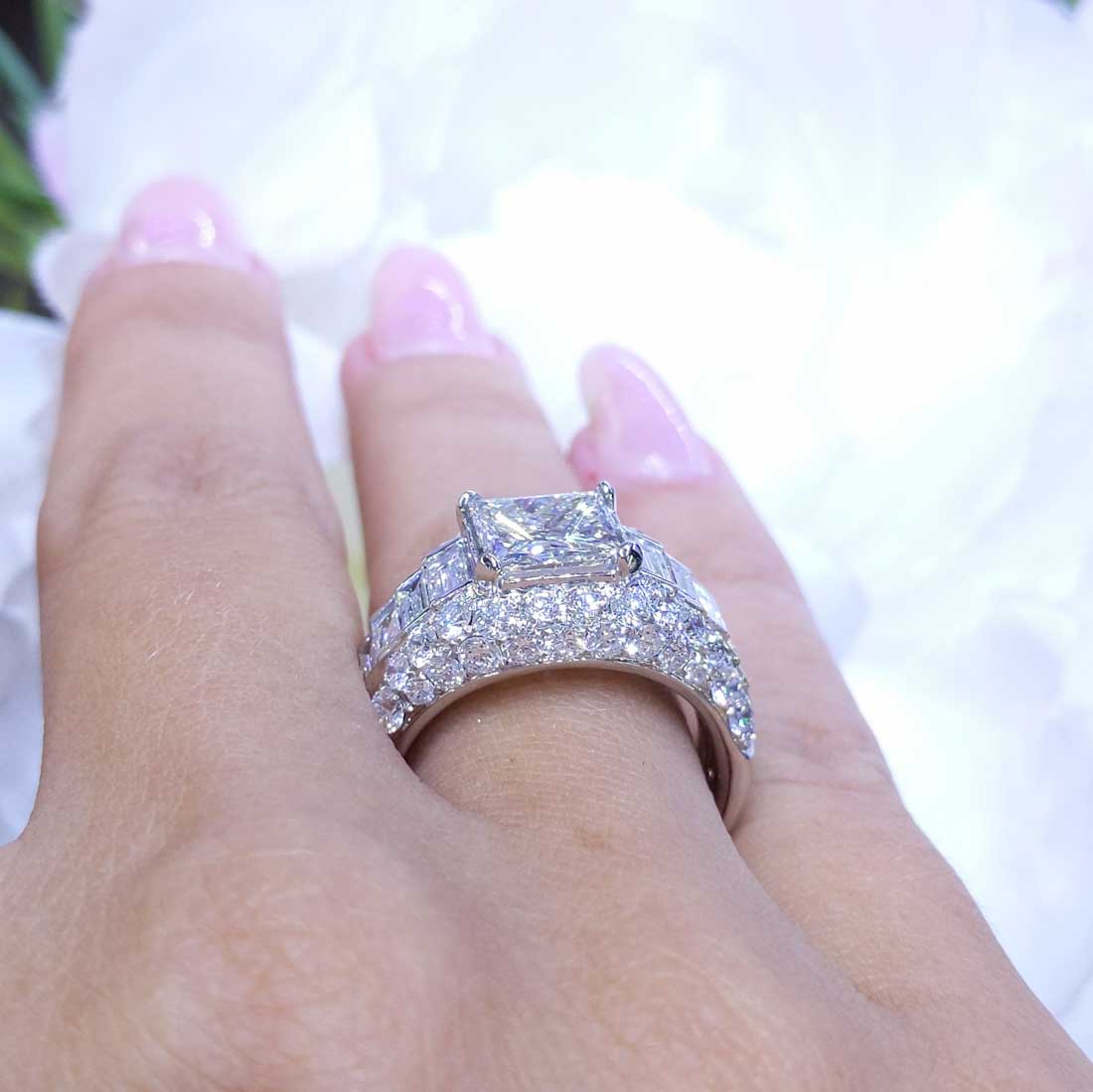 AGI Certified 5.32CT H-VS2 CE Princess Cut Diamond Engagement Ring PRER015