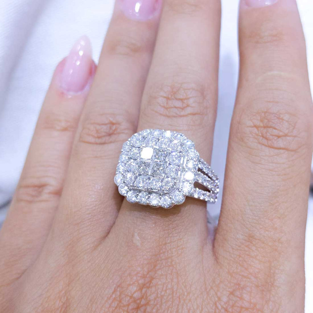 3.00 CT Round and Princess Cut Diamond Statement Ring DR004