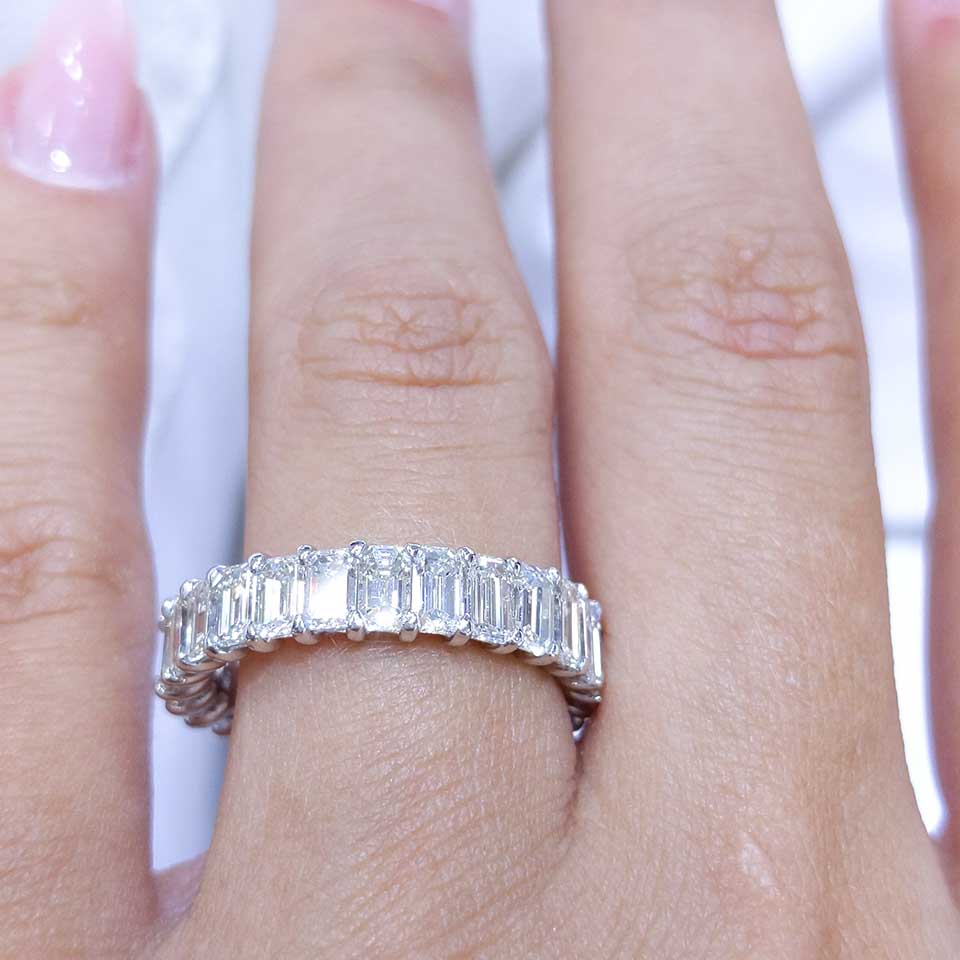 4.18CT Emerald Cut Platinum Eternity Wedding Band BA508EW-1