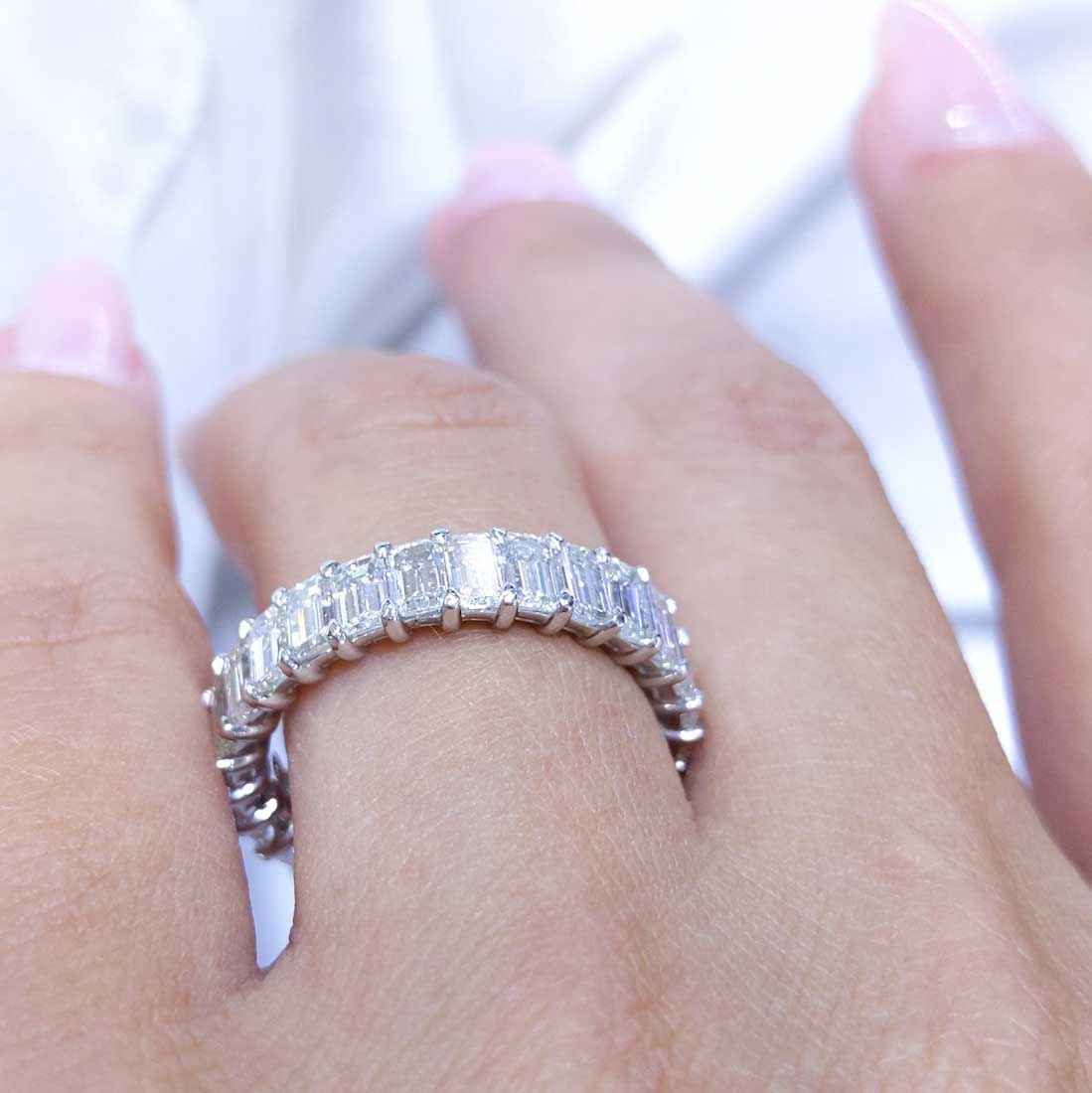 4.18CT Emerald Cut Platinum Eternity Wedding Band BA508EW-1