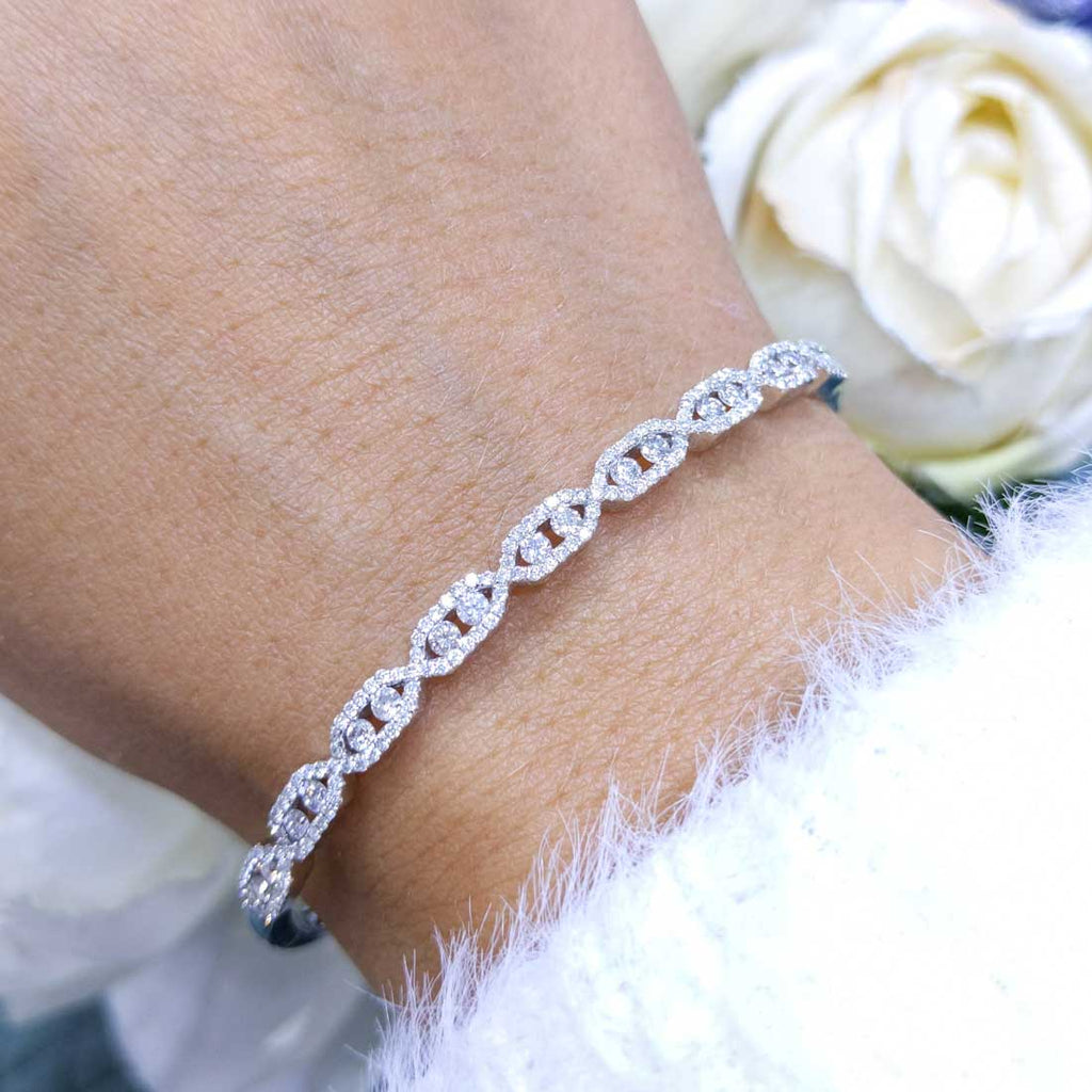 14K White Gold Diamond Bangle with 1.26CT Round Diamonds MSB0012