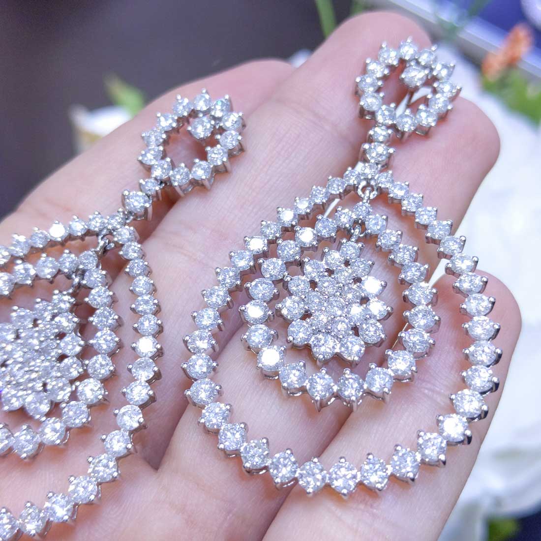 18KT White Gold Diamond Drop Earrings – 13.32CT TW  DIER0115 LJJJ