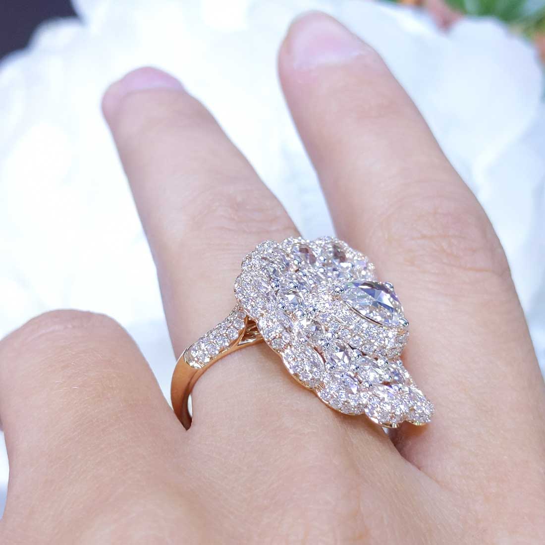 18K Rose Gold Rose Cut Diamond Fashion Ring – 3.65CT | DR138