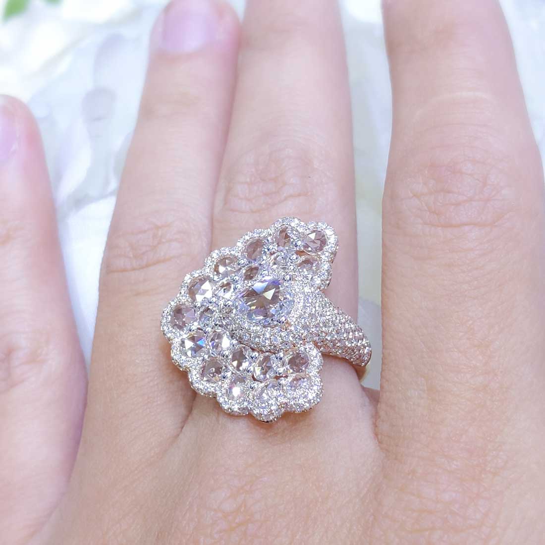18K Rose Gold Rose Cut Diamond Fashion Ring – 3.65CT | DR138