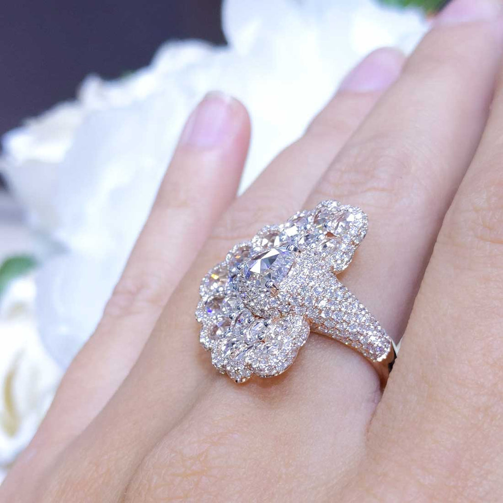 18K Rose Gold Rose Cut Diamond Fashion Ring – 3.65CT | DR138